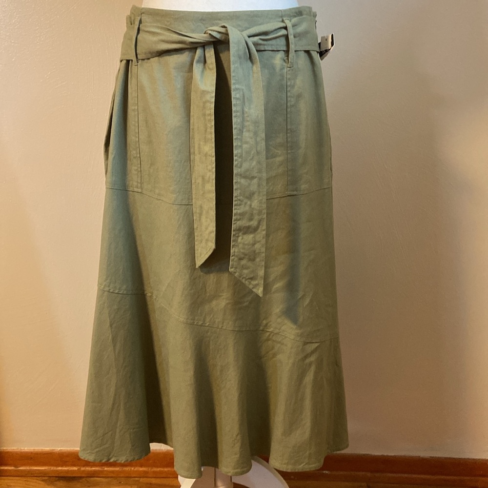 Khaki Green Women's linen Bland Skirt 8